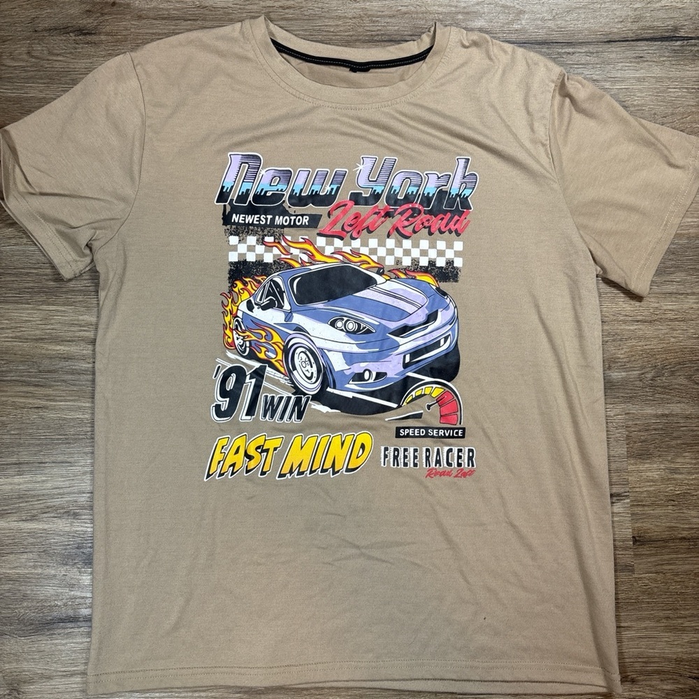 Tan Graphic Tee‎ with Car Print